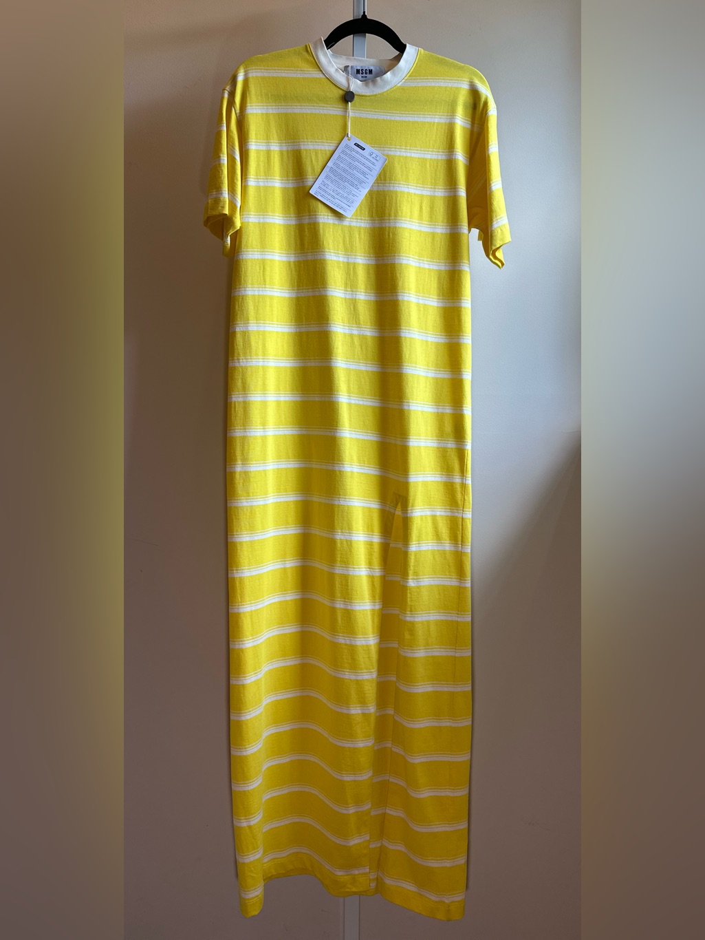 Nwt Msgm Yellow White Striped Maxi Dress S Side Slit Italian Designer Dress